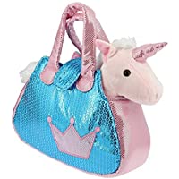 Los mejores  - Bolso brillante azul y rosa con un Unicornio rosa de Peluche- 28cm Calidad Soft